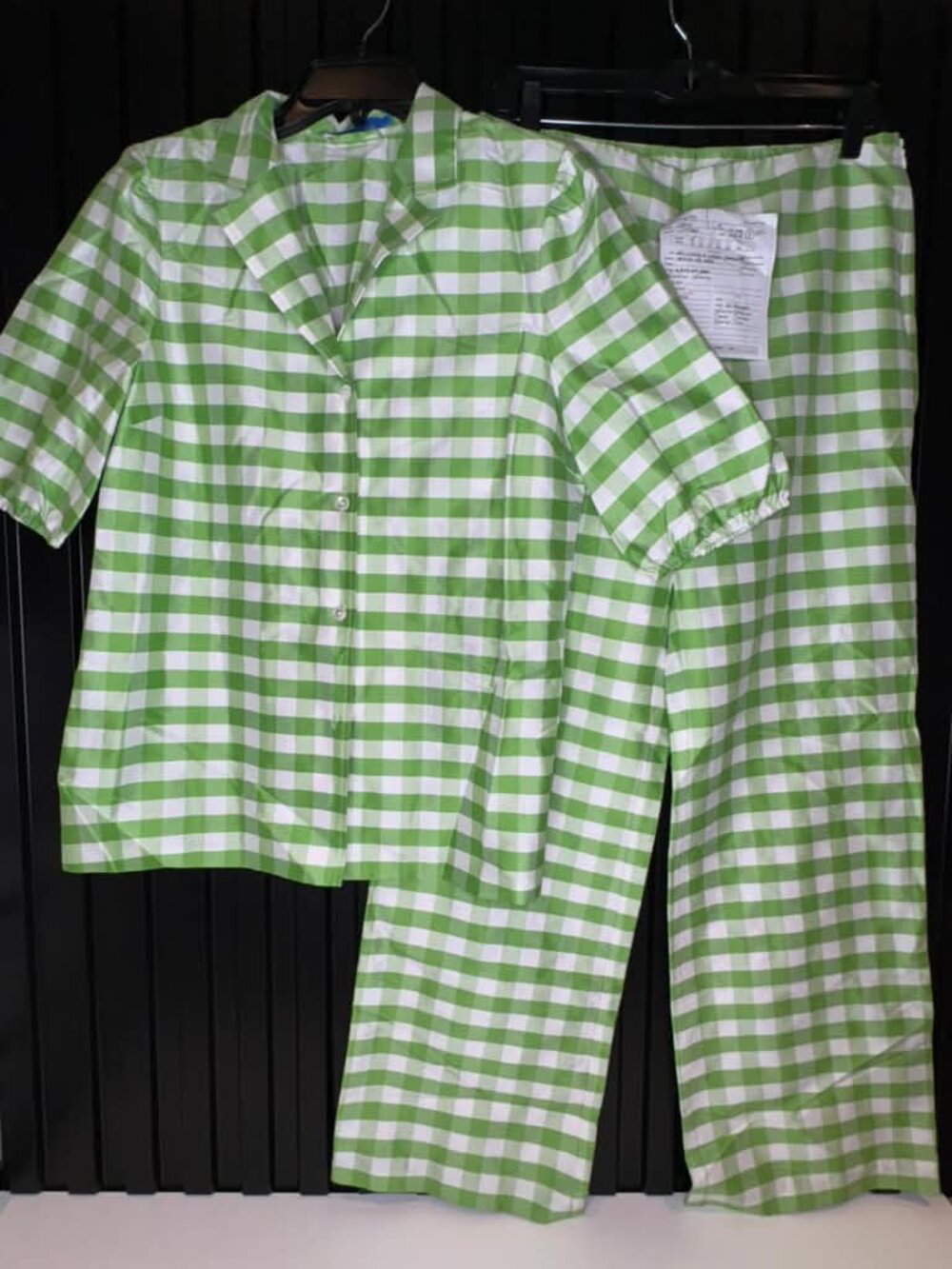 J.McLaughlin Green Gingham 2 Piece Set M Top 8 Pants Silk Blend Sample Womens